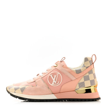 LOUIS VUITTON Suede Damier Azur Run Away Sneakers 39 Pink