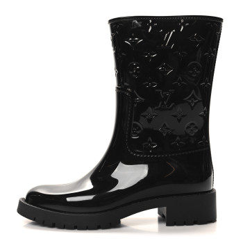 LOUIS VUITTON Rubber Embossed Monogram Splash Rain Short Boots 38 Black