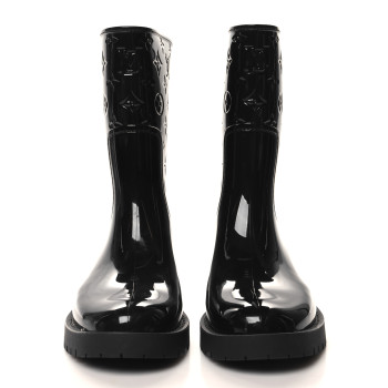 LOUIS VUITTON Rubber Embossed Monogram Splash Rain Short Boots 38 Black