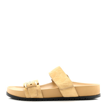 LOUIS VUITTON Suede Bom Dia Mule Sandals 36.5 Beige