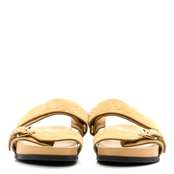 LOUIS VUITTON Suede Bom Dia Mule Sandals 36.5 Beige