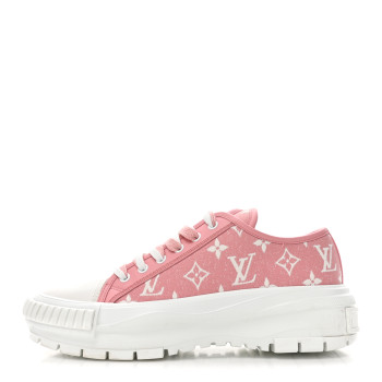 LOUIS VUITTON Denim Monogram Squad Sneakers 39.5 Pink