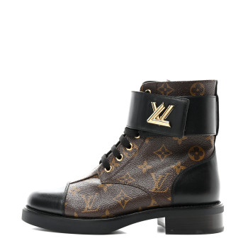 LOUIS VUITTON Calfskin Monogram Wonderland Flat Ranger Boots 37 Black