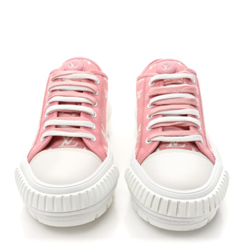 LOUIS VUITTON Denim Monogram Squad Sneakers 39.5 Pink