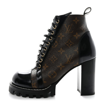 LOUIS VUITTON Patent Calfskin Monogram Star Trail Ankle Boots 39 Black