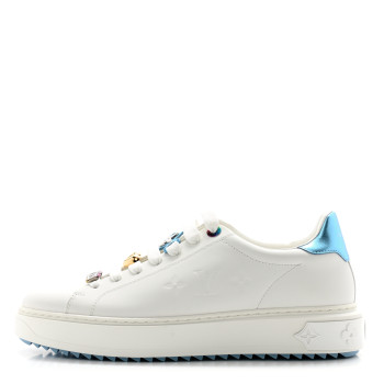 LOUIS VUITTON Lambskin Embossed Monogram Time Out Sneakers 41 White Blue