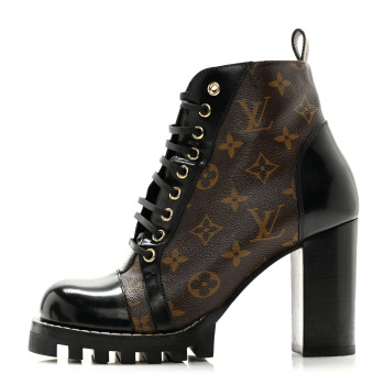 LOUIS VUITTON Patent Calfskin Monogram Star Trail Ankle Boots 39 Black