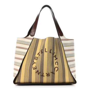 STELLA MCCARTNEY Canvas Striped Logo Tote Brown Multicolor