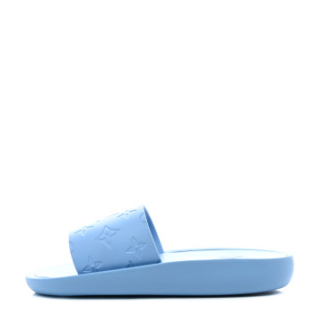 LOUIS VUITTON Rubber Monogram Embossed Sunbath Flat Mule 37 Blue