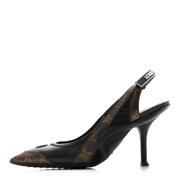 LOUIS VUITTON Patent Monogram Archlight Slingback Pumps 38 Black