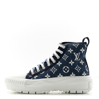 LOUIS VUITTON Denim Monogram Squad Sneaker Boots 37.5 Marine