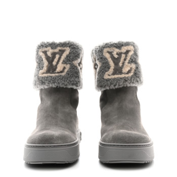 LOUIS VUITTON Suede Calfskin Shearling Snowdrop Flat Ankle Boot 39 Grey