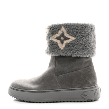 LOUIS VUITTON Suede Calfskin Shearling Snowdrop Flat Ankle Boot 39 Grey