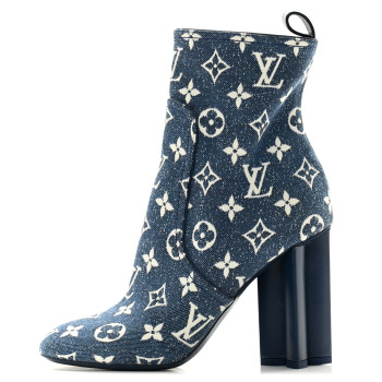 LOUIS VUITTON Denim Monogram Silhouette Ankle Boots 37 Navy Blue