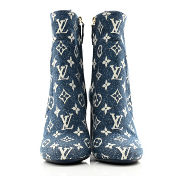 LOUIS VUITTON Denim Monogram Silhouette Ankle Boots 37 Navy Blue