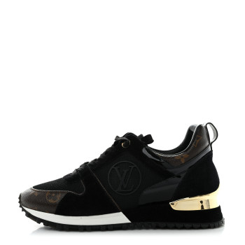 LOUIS VUITTON Suede Monogram Run Away Sneakers 38 Black