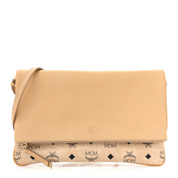 MCM Visetos Corina Foldover Crossbody Bag Latte Beige