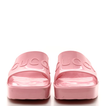 GUCCI Rubber Gucci Logo Womens Platform 20/60mm Slide Sandals 35 Wild Rose