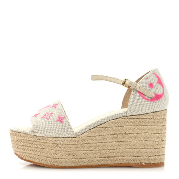 LOUIS VUITTON Canvas Monogram Starboard Espadrille Wedge Sandals 38 Rose Pop