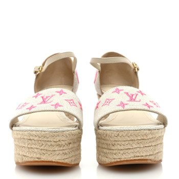 LOUIS VUITTON Canvas Monogram Starboard Espadrille Wedge Sandals 38 Rose Pop