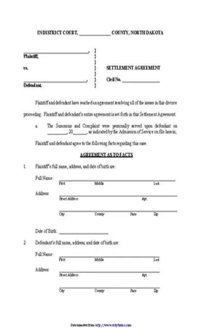 North Dakota Settlement Agreement Form - PDFSimpli