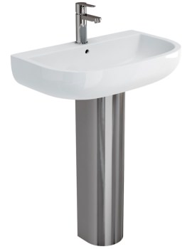 Britton Compact 65cm Wash Basin And Stainless Steel Full Pedestal