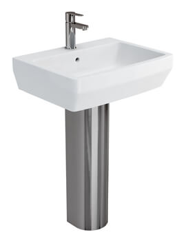 Britton Cube S20 White 600mm Basin With Stainless Steel Pedestal