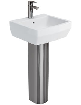 Britton Cube S20 White 500mm Basin With Stainless Steel Pedestal