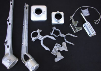 An assortment of galvanized chain link fence fittings offered by profencesupply.com