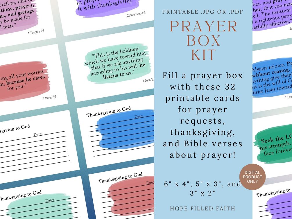 Prayer Box Printable Kit with Scripture and Prayer Requests 4 x 6, 3 x ...