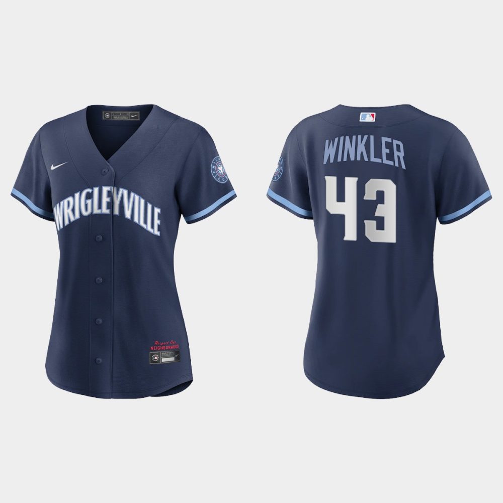 Chicago Cubs #43 Dan Winkler Women’s Nike 2021 City Connect Navy MLB ...