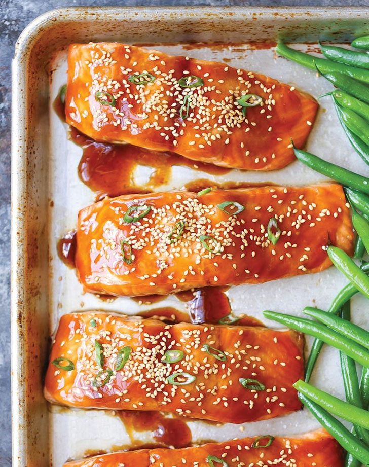 ketogenic dinner recipes: sheet pan teriyaki salmon