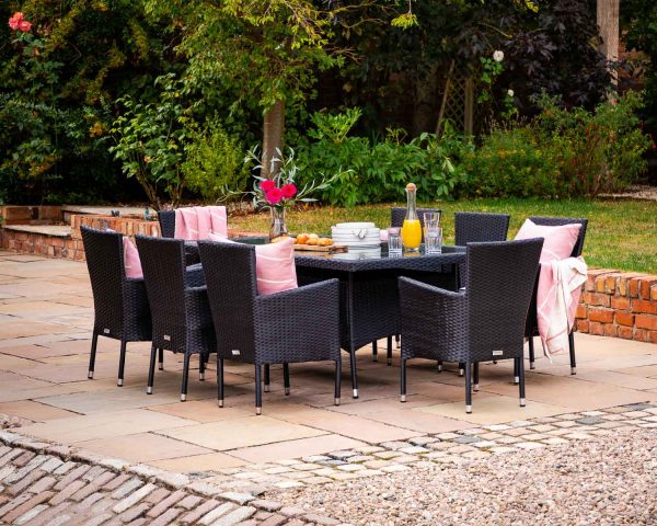 8 Seater Rattan Garden Dining Set With Rectangular Dining Table in Black & White - Cambridge - Rattan Direct