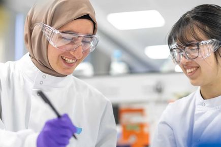 A picture of students in a research lab