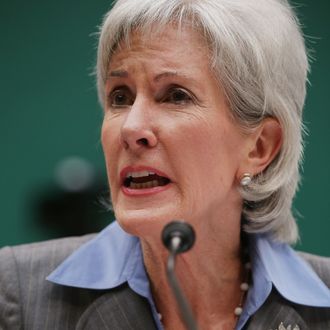 WASHINGTON, DC - OCTOBER 30: Health and Human Services Secretary Kathleen Sebelius testifies before the House Energy and Commerce Committee about the troubled launch of the Healthcare.gov website October 30, 2013 in Washington, DC. The federal healthcare insurance exchange site has been plagued by problems since its launch on October 1. (Photo by Chip Somodevilla/Getty Images)