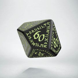 D100 Runic Black - glow in the dark die