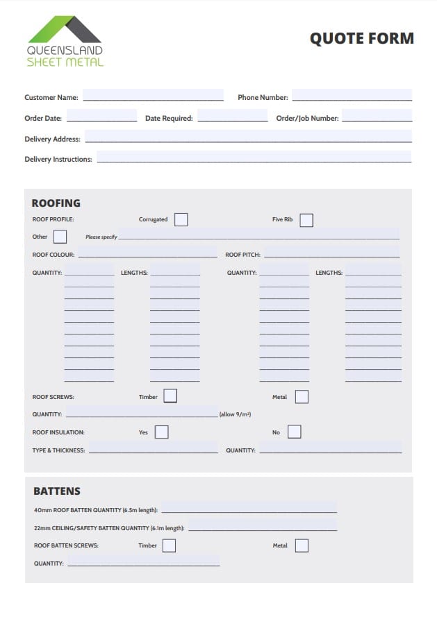 Editable Quote Form - Qldsheetmetal