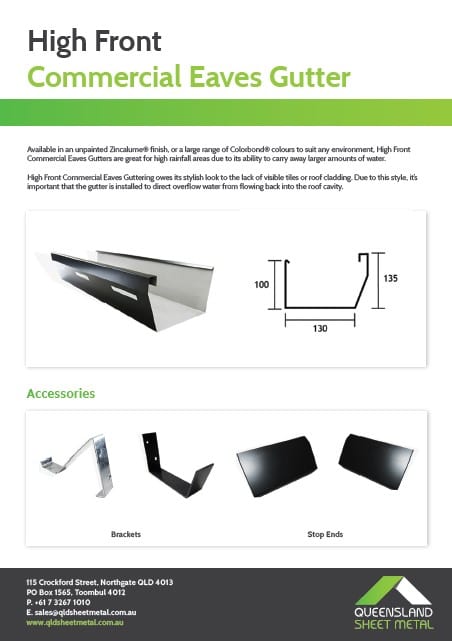 High Front Commercial Eaves Gutter - Qldsheetmetal