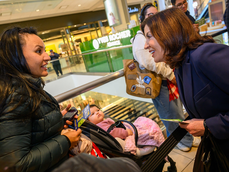 Gov. Kathy Hochul meets shoppers in Queens Center mall Thursday. Photo: Kathy Hochul Flickr