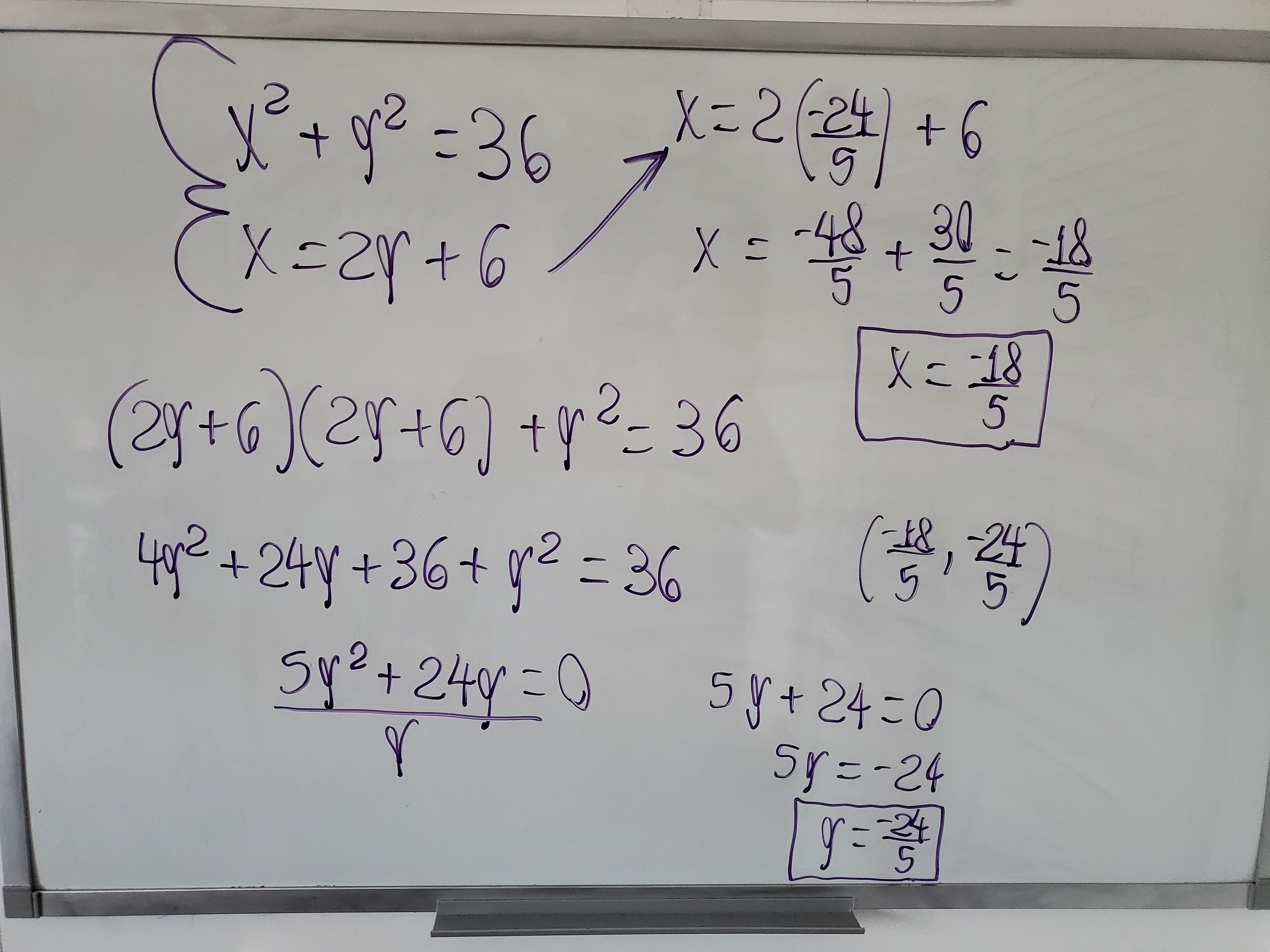 How To Solve The Simultaneous Equations X 2 Y 2 36 And X 2y 6 Quora