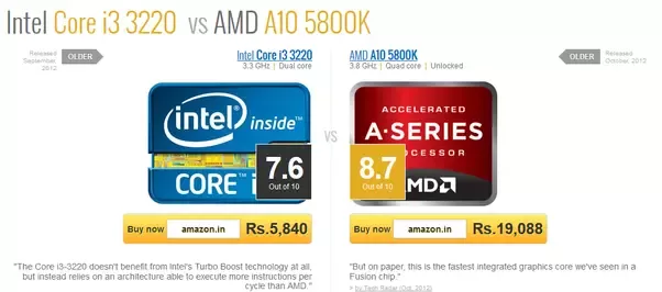 Which Is Better Intel I3 Or Amd A10 Quora