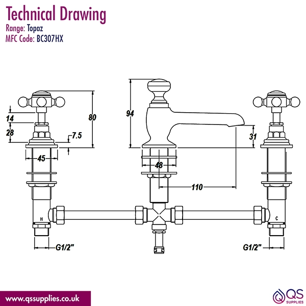 Technical drawing QS-V38747 / BC307HX