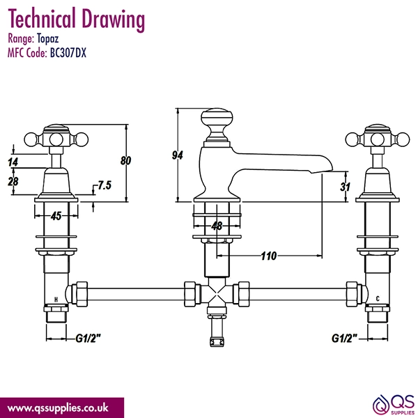 Technical drawing QS-V38747 / BC307HX