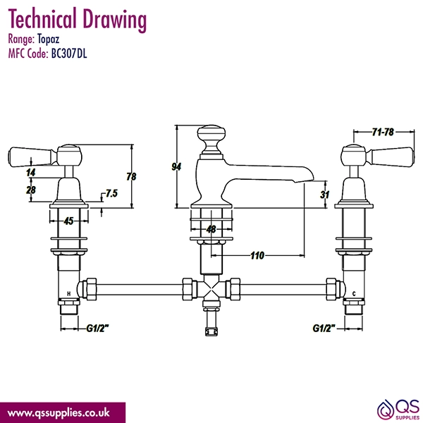 Technical drawing QS-V38747 / BC307HX