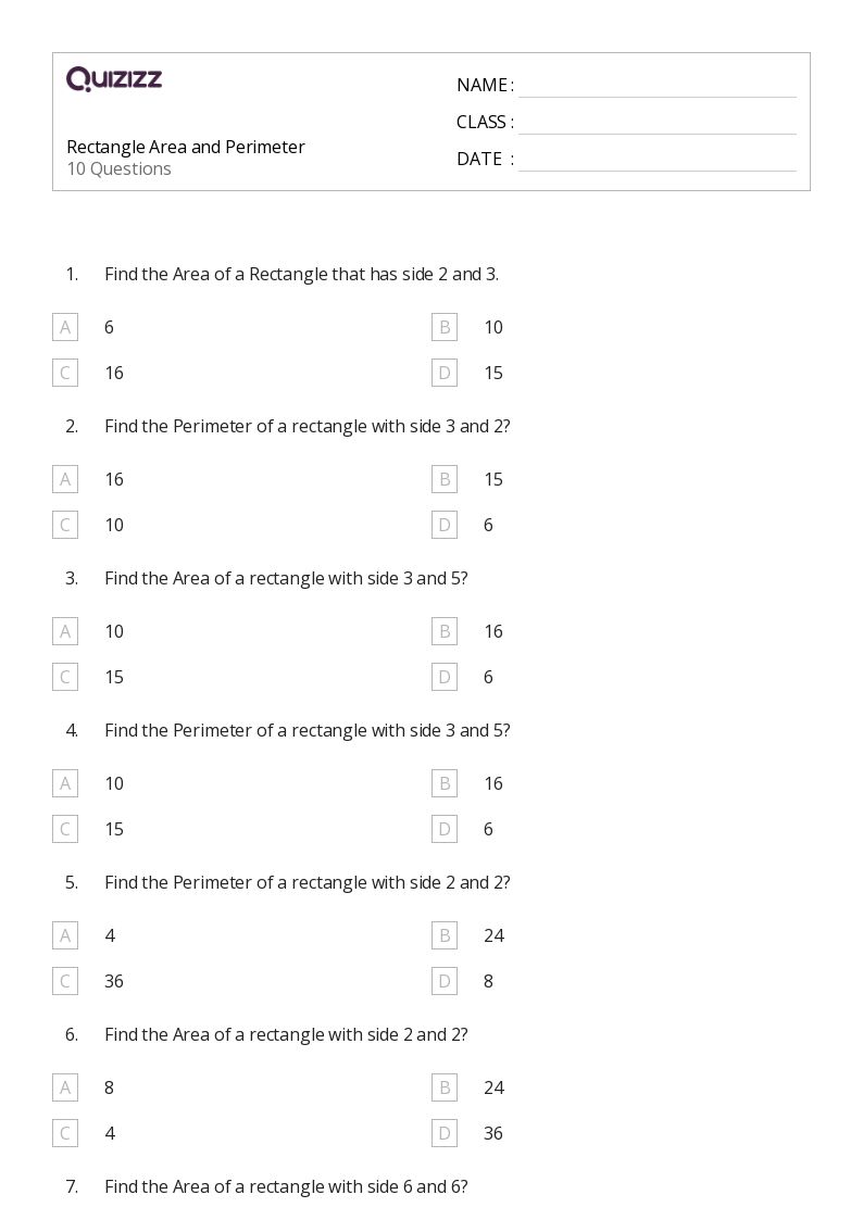 Rectangle Area and Perimeter - Printable Area-and-perimeter Worksheets Grade 9 - Quizizz