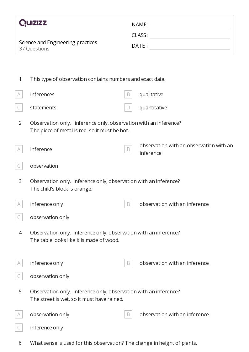 Science and Engineering practices - Printable Science Worksheets Year 8 - Quizizz