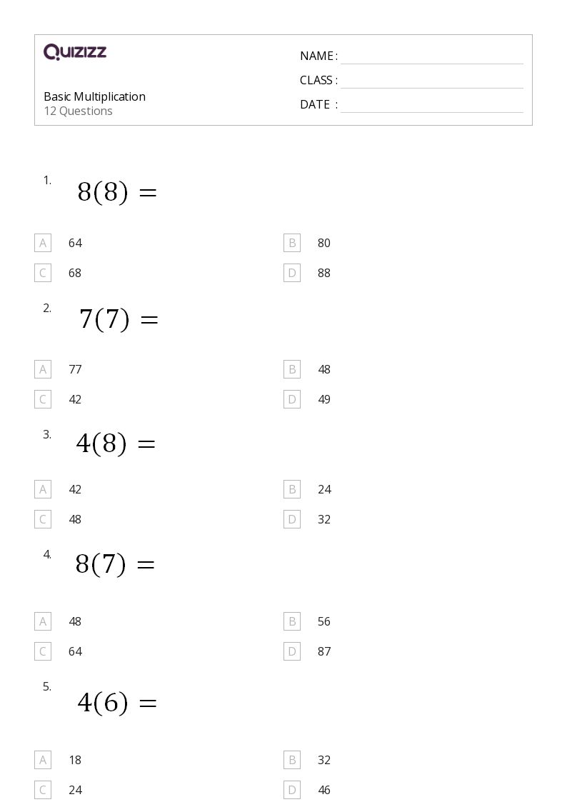 Basic Multiplication - Printable Multiplication Worksheets Grade 8 - Quizizz