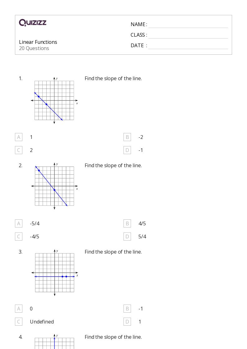 Linear Functions - Printable Linear-functions Worksheets Grade 9 - Quizizz