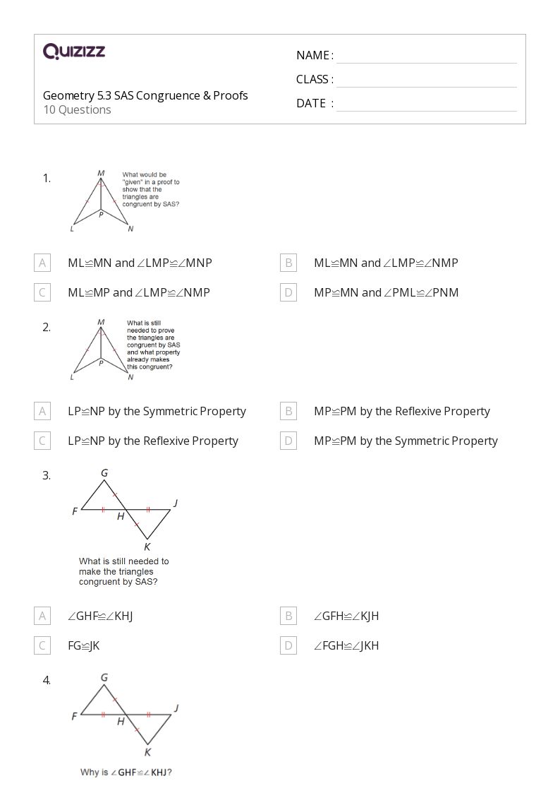 Geometry 5.3 SAS Congruence & Proofs - Printable Congruence Worksheets Grade 11 - Quizizz