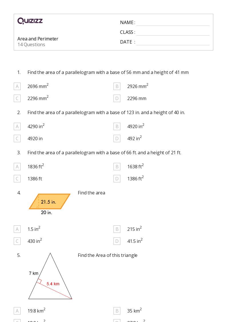 Area and Perimeter - Printable Area-and-perimeter Worksheets Grade 9 - Quizizz